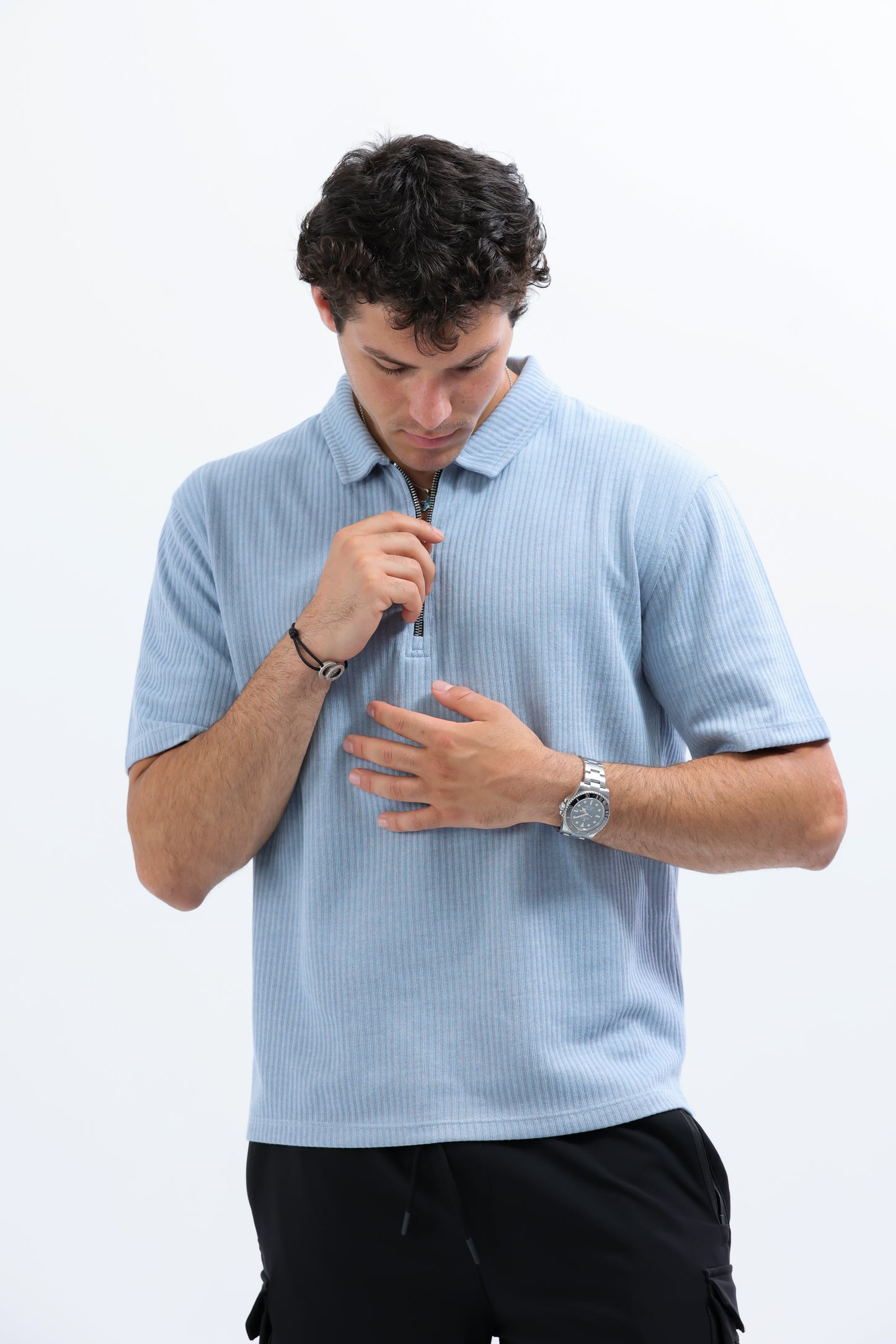 Baby Blue Horizon Half-Zip Polo