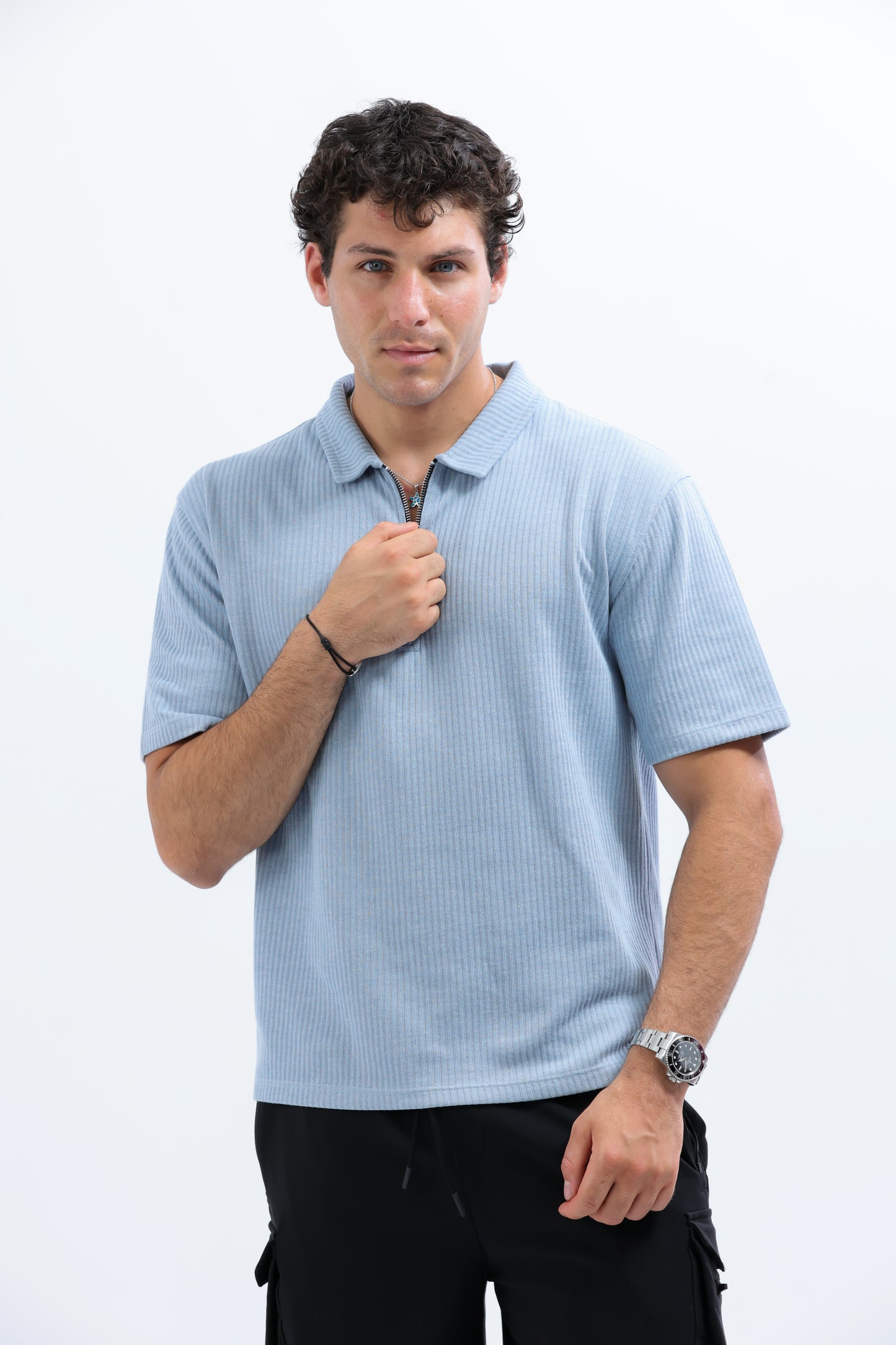 Baby Blue Horizon Half-Zip Polo