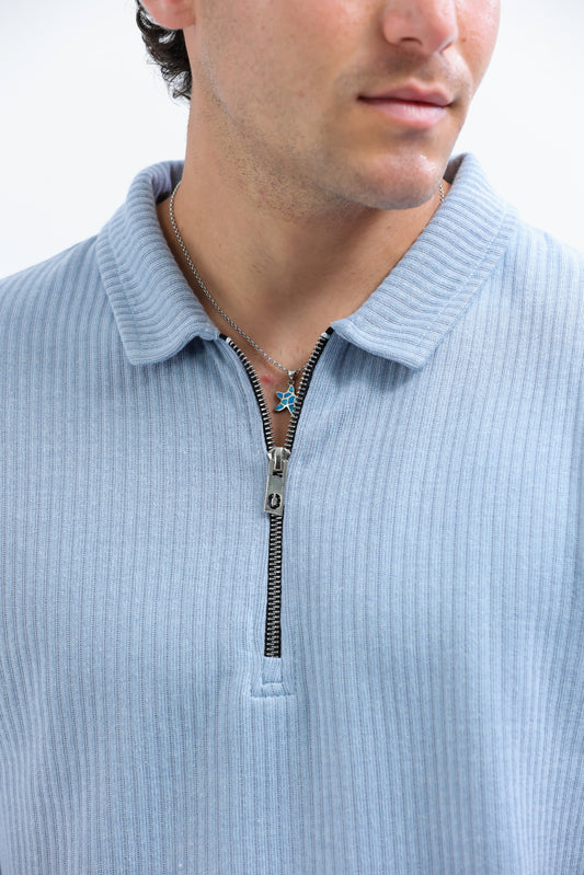 Baby Blue Horizon Half-Zip Polo