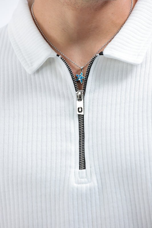 White Horizon Half-Zip Polo