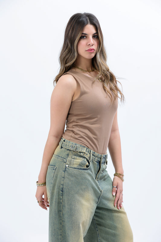 Beige Everywear Sleeveless Body Suit