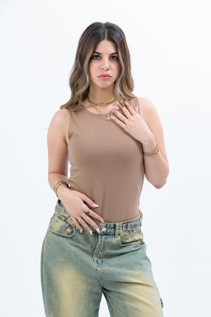 Beige Everywear Sleeveless Body Suit