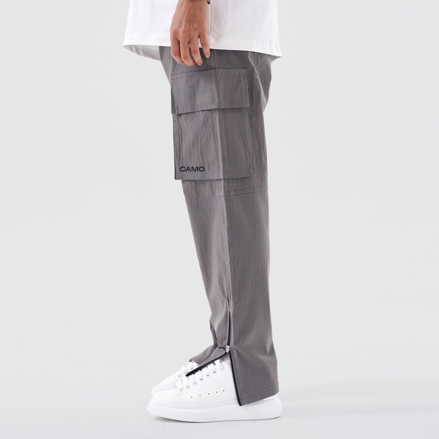 Grey Zipper Cargo Pants